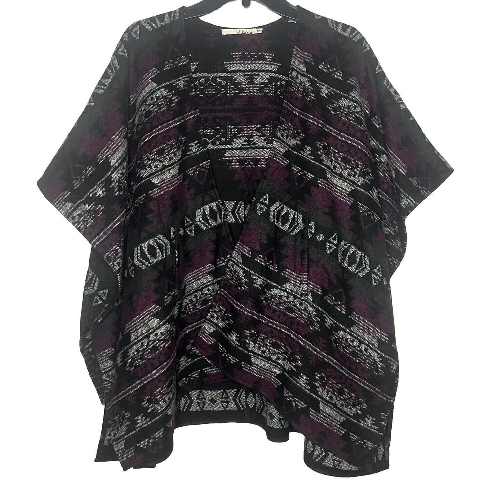 Ellison Western Tribal Aztec Design Blanket Poncho With Pockets Size Medium